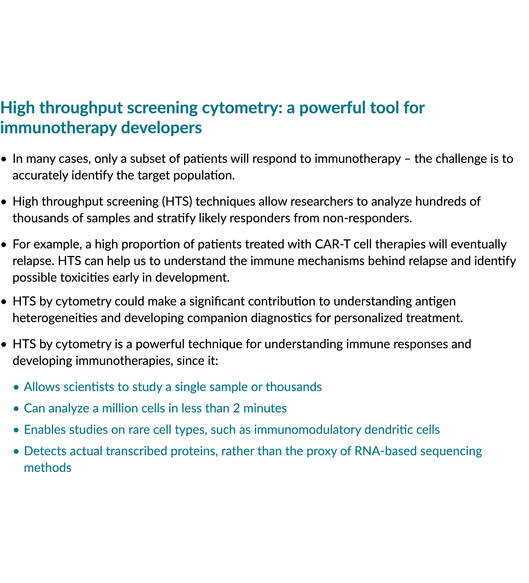 High throughput screening cytometry: a powerful tool for immunotherapy developers • In many cases, only a subset of p...